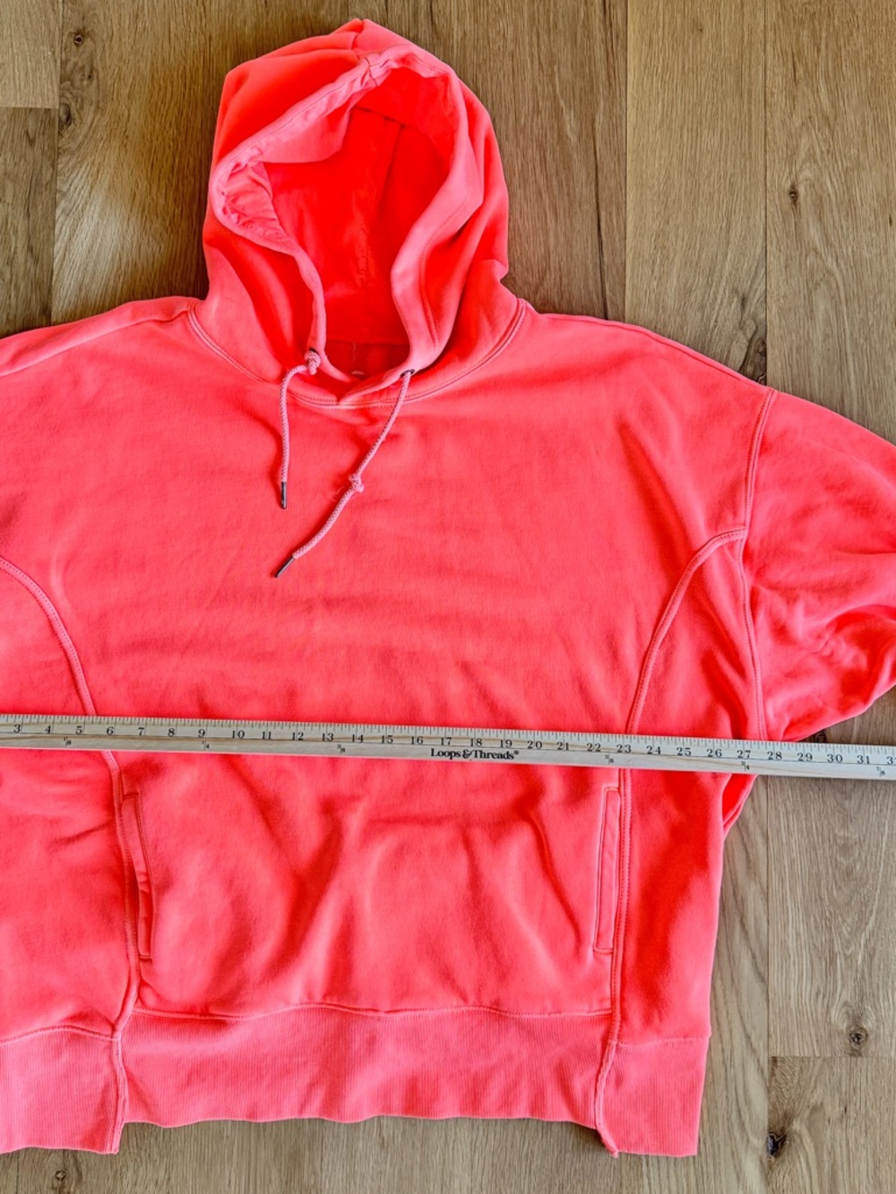 Free People Movement Neon Coral Hoodie Oversized Fleece Sweatshirt Size L - Picture 6 of 8